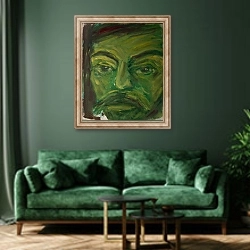 «Shakespeare, Capulet, from 'The Faces of Shakespeare'» в интерьере зеленой гостиной над диваном