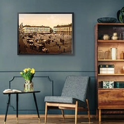 «Франция. Тулуза, площадь Капитолия» в интерьере гостиной в стиле ретро в серых тонах
