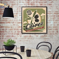 «Оливки, ретро плакат » в интерьере кухни в стиле лофт с кирпичной стеной