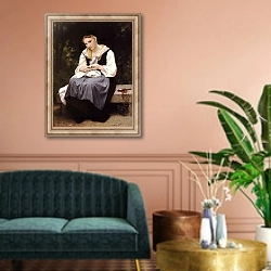 «Молодая работница» в интерьере классической гостиной над диваном