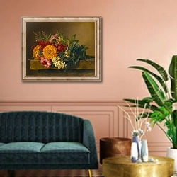 «Flowers In A Vase On A Marble Tabletop» в интерьере классической гостиной над диваном