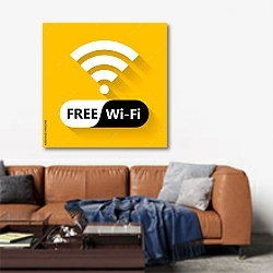 «Free wi-fi» в интерьере современной гостиной над диваном