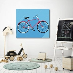 «Красный велосипед на синем» в интерьере детской комнаты для мальчика с самокатом