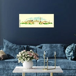 «Акварельный эскиз Берлина» в интерьере современной гостиной в синем цвете