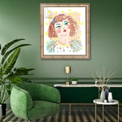 «Vintage Doll 2, 2014» в интерьере гостиной в зеленых тонах