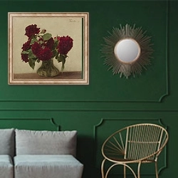 «Roses Foncees» в интерьере классической гостиной с зеленой стеной над диваном