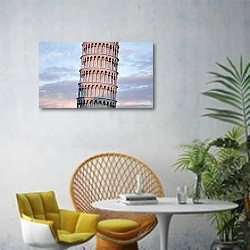 «Элемент Пизанской башни» в интерьере современной гостиной с желтым креслом