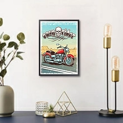 «Винтажный мотоцикл на фоне гранж» в интерьере в стиле ретро над столом