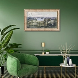 «Richmond Hill, 1830» в интерьере гостиной в зеленых тонах