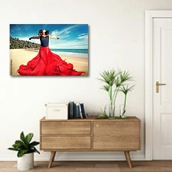 «Девушка на пляже» в интерьере современной прихожей над тумбой
