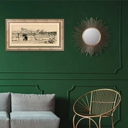«Без названия 243» в интерьере классической гостиной с зеленой стеной над диваном