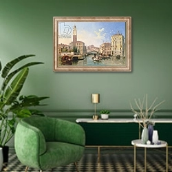 «Grand Canal: San Geremia and the Entrance to the Canneregio» в интерьере гостиной в зеленых тонах