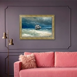 «Бурное море 2» в интерьере гостиной с розовым диваном