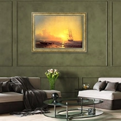 «Рыбаки на берегу моря» в интерьере гостиной в классическом стиле над диваном