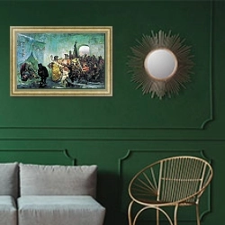 «Ледяной дом. 1878» в интерьере классической гостиной с зеленой стеной над диваном