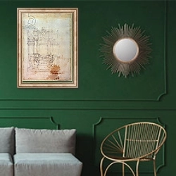 «Inv. L859 6-25-823. R. Design for a tomb» в интерьере классической гостиной с зеленой стеной над диваном