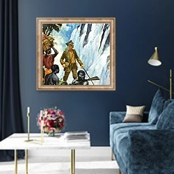 «David Livingstone discovers the Victoria Falls» в интерьере в классическом стиле в синих тонах