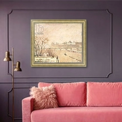 «The Seine from the Pont-Neuf, 1902» в интерьере гостиной с розовым диваном