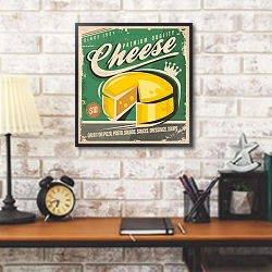 «Сыр, ретро-постер» в интерьере кабинета в стиле лофт над столом