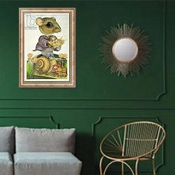 «Mouse and Doll on a Snail Train» в интерьере классической гостиной с зеленой стеной над диваном