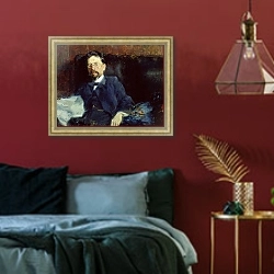 «Portrait of Anton Chekhov 1902» в интерьере спальни с акцентной стеной