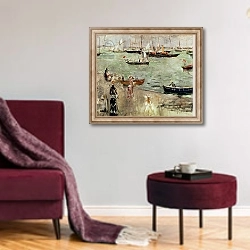 «The Isle of Wight, 1875» в интерьере гостиной в бордовых тонах