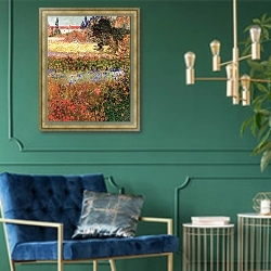 «Цветущий сад 2» в интерьере в классическом стиле с зеленой стеной