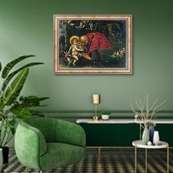 «Святой Христофор, несущий невинного младенца» в интерьере гостиной в зеленых тонах