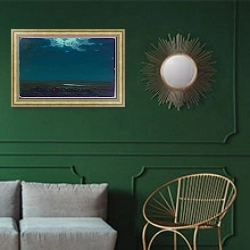«Ukrainian night» в интерьере классической гостиной с зеленой стеной над диваном