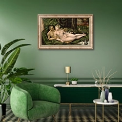 «Lot and his daughter, 1537,» в интерьере гостиной в зеленых тонах