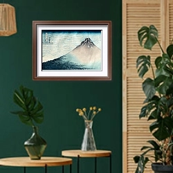 «'Fuji in Clear Weather', from the series '36 Views of Mount Fuji'» в интерьере в этническом стиле с зеленой стеной