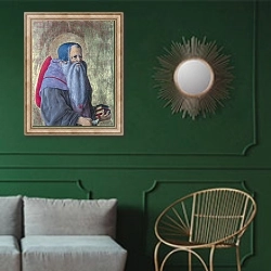 «Святой Жером 4» в интерьере классической гостиной с зеленой стеной над диваном