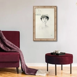 «Portrait of Anna de Noailles» в интерьере гостиной в бордовых тонах