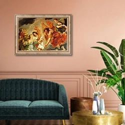 «Цикл картин для Марии Медичи, французской королевы. Примирение Людовика и Марии. Фрагмент» в интерьере классической гостиной над диваном