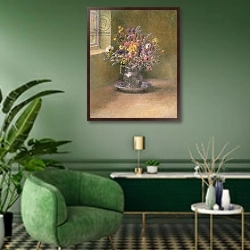 «Everlasting Flowers» в интерьере гостиной в зеленых тонах