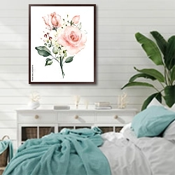 « Букетик розовых роз» в интерьере спальни в стиле прованс с голубыми деталями