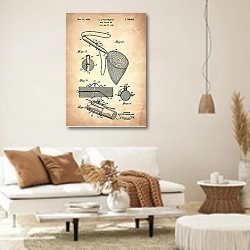 «Патент на рыболовный сачок, 1929г» в интерьере светлой гостиной в стиле ретро