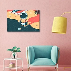 «Космическое лето» в интерьере комнаты в стиле поп-арт с розовыми стенами