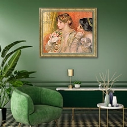 «Dans La Loge, c.1908» в интерьере гостиной в зеленых тонах