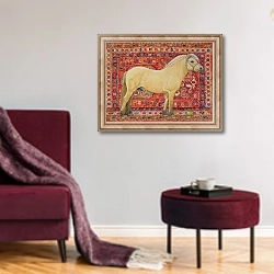 «The Carpet Horse» в интерьере гостиной в бордовых тонах