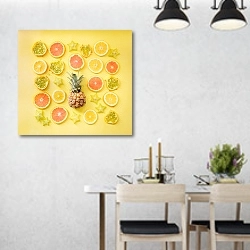 «Цитрусовая композиция из сочных фруктов» в интерьере современной столовой над обеденным столом
