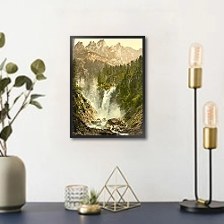 «Швейцария. Водопад в горах» в интерьере в стиле ретро над столом