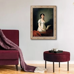 «Portrait of Angelica Catalani» в интерьере гостиной в бордовых тонах