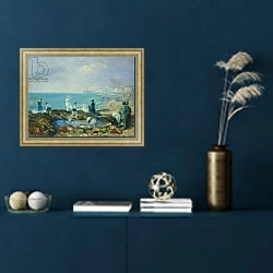 «Figures on the Shore at Dieppe» в интерьере в классическом стиле в синих тонах