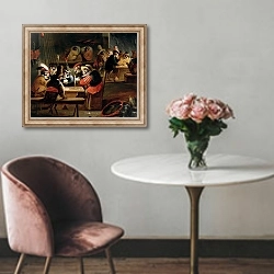 «Monkeys in a Tavern, detail of the card game» в интерьере в классическом стиле над креслом