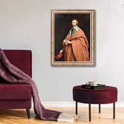 «Cardinal Richelieu c.1639» в интерьере гостиной в бордовых тонах