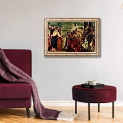 «Jesus and the Centurion» в интерьере гостиной в бордовых тонах