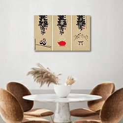 «Три плаката для японской кухни» в интерьере кухни над кофейным столиком