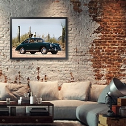 «Porsche 356A Coupe '1955–59» в интерьере гостиной в стиле лофт с кирпичной стеной