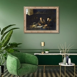 «Жадный человек» в интерьере гостиной в зеленых тонах